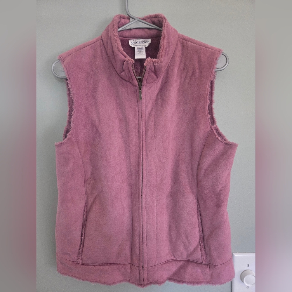 Pendleton Vest Women's Pink Zip Front Two Pockets Faux Leather Suede size M